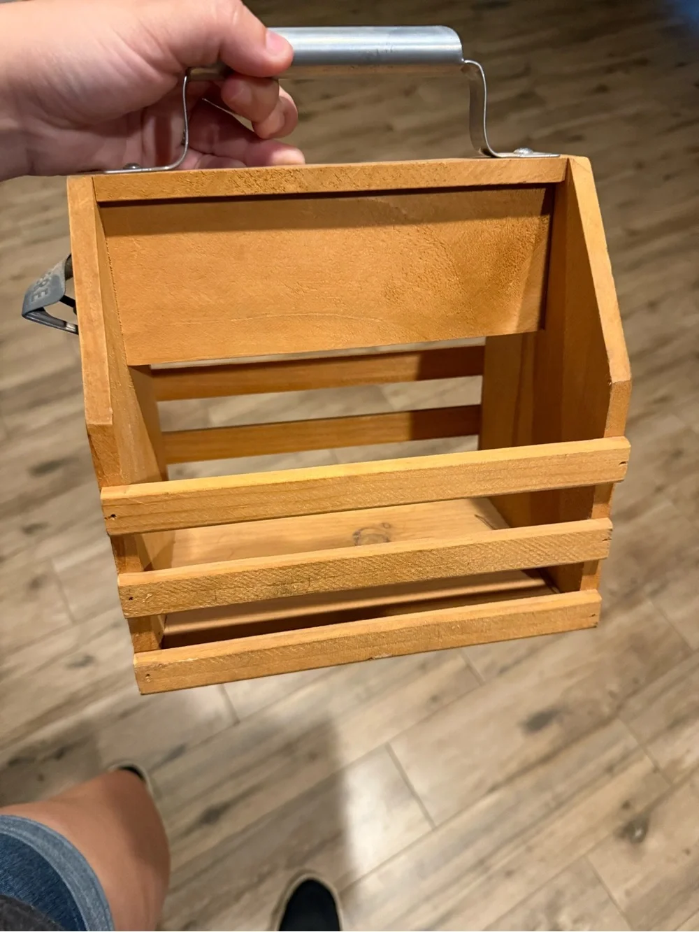 Rustic wooden 6 pack drink holder with bottle with bottle opener